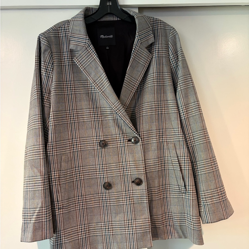 Madewell Plaid Oversize Double-Breasted Blazer chocolate brown EUC